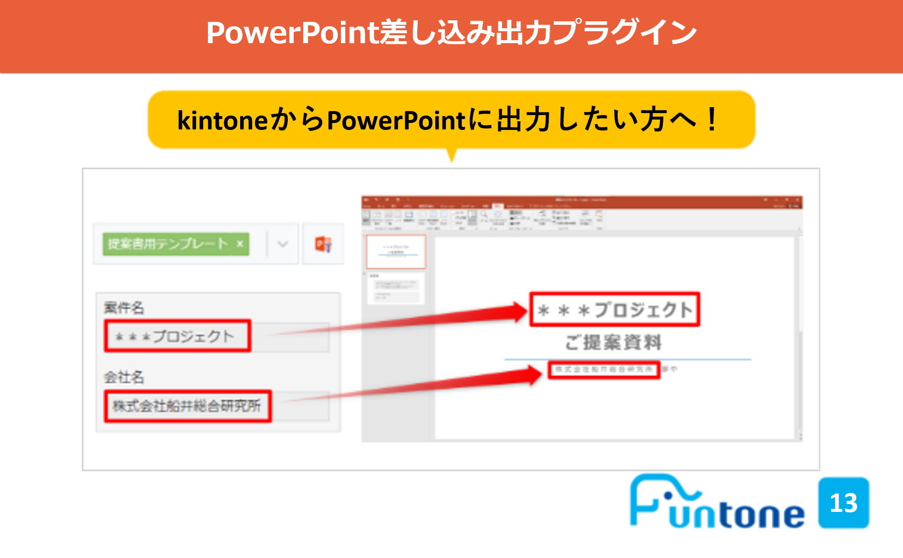 PowerPointにkintoneのデータを出力できる『PowerPoint差し込み出力 
